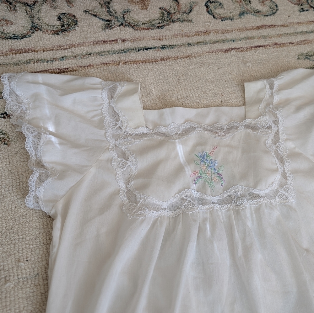 SOLD Vintage White Nightgown With Embroidered Flowers